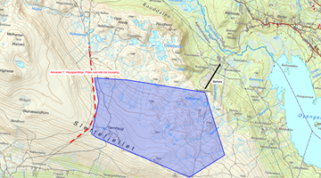 Område ved Slettefjell som kan kites i